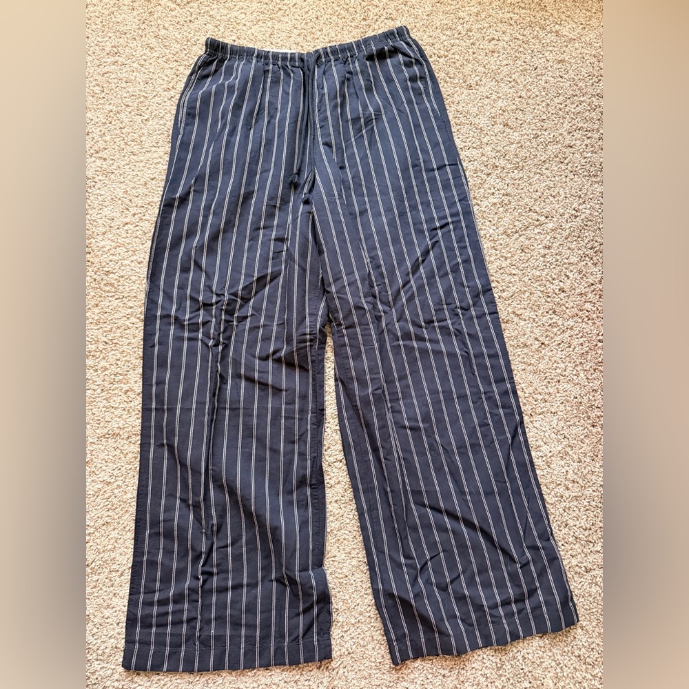 UNIQLO EUROPE - Linen Blend Easy Trousers (Striped) - Navy - Picture 4 of 4